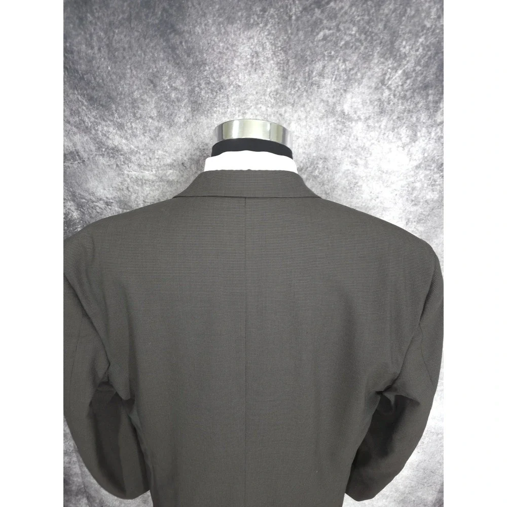 Andrew Fezza Blazer Mens 46L Brown Worsted Wool Houndstooth 3 Button Sports Coat